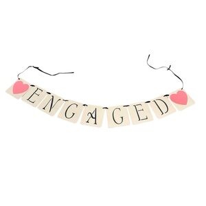 Engaged Banner in White and Black with Pink Hearts